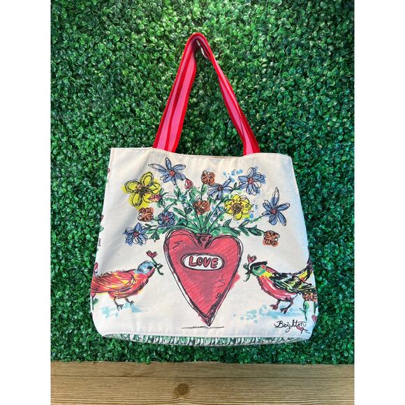 Brighton Large Womens Love Canvas Tweet Tote Tom Clancey Edition 2 Handles Birds - Picture 1 of 9